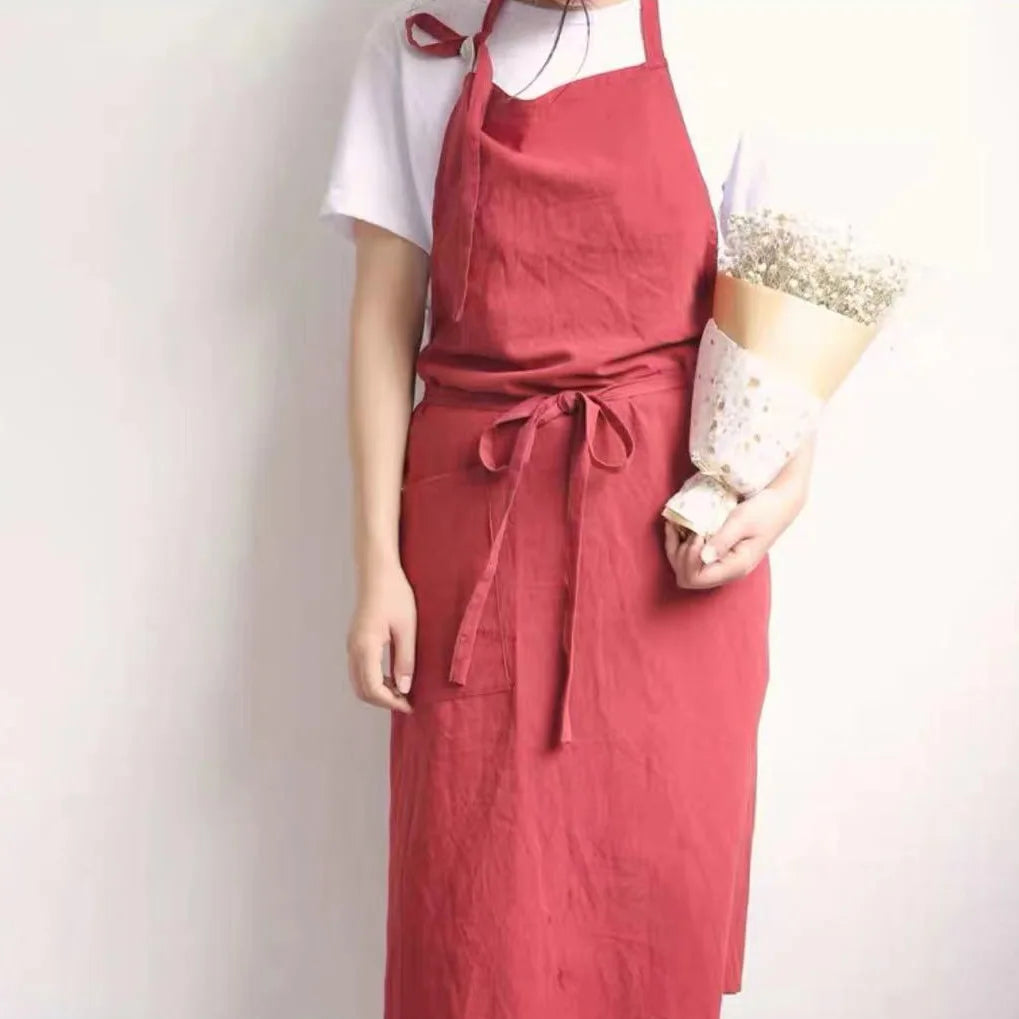 Tablier cuisine bio lin coton style japonais naturel mixte