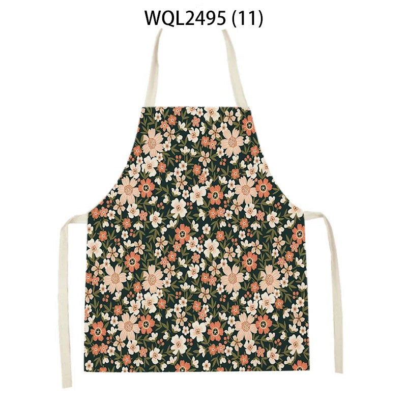 Tablier Cuisine Fleurs Lin – Tablier Motif Floral Élégant et Féminin