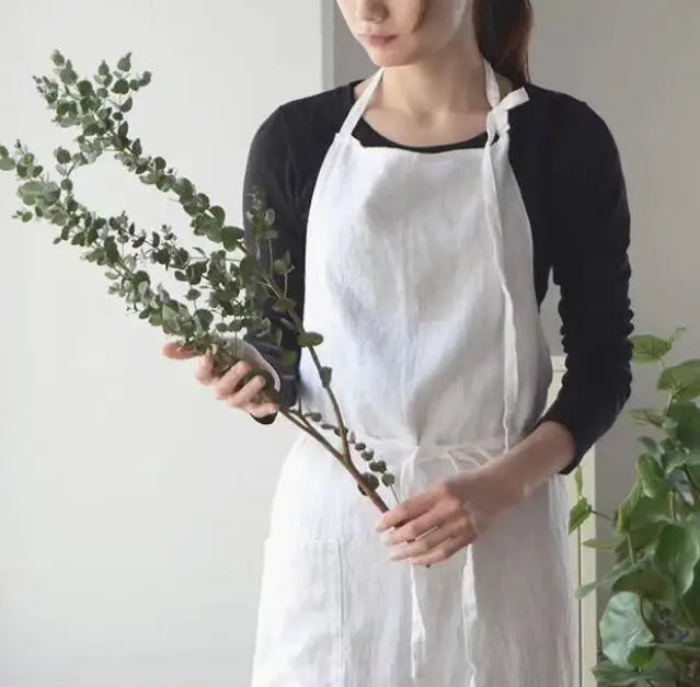 Tablier cuisine bio lin coton style japonais naturel mixte