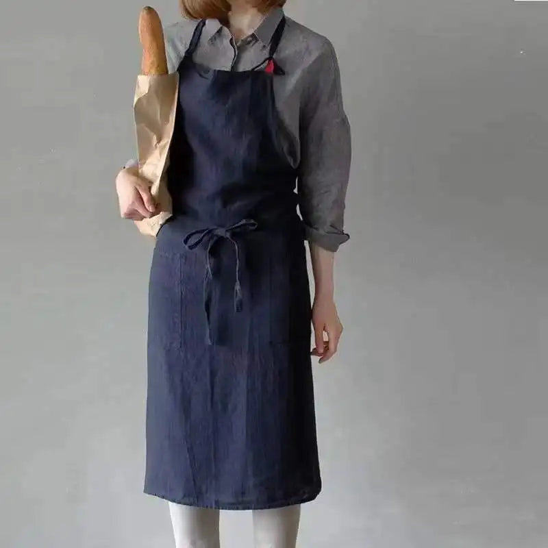 Tablier cuisine bio lin coton style japonais naturel mixte