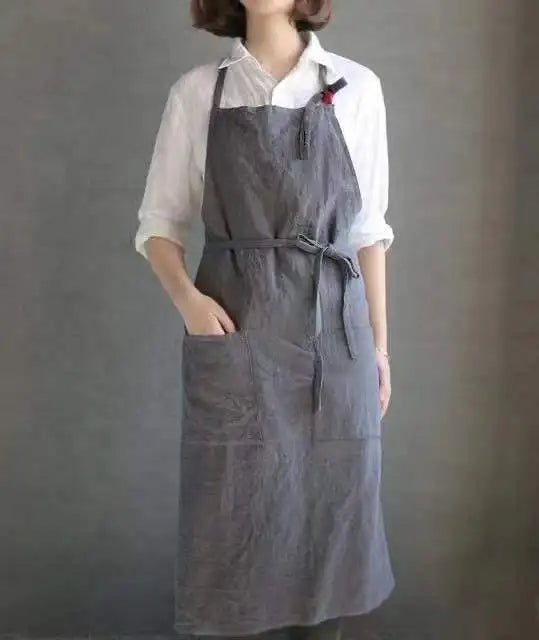 Tablier cuisine bio lin coton style japonais naturel mixte