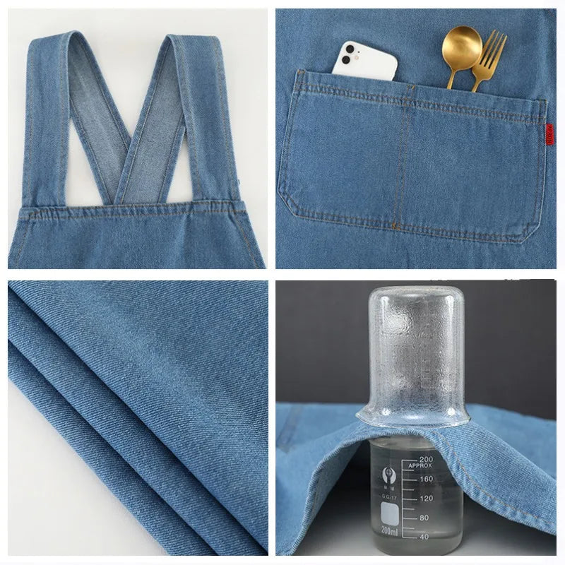 Tablier cuisine jean denim résistant style casual tendance