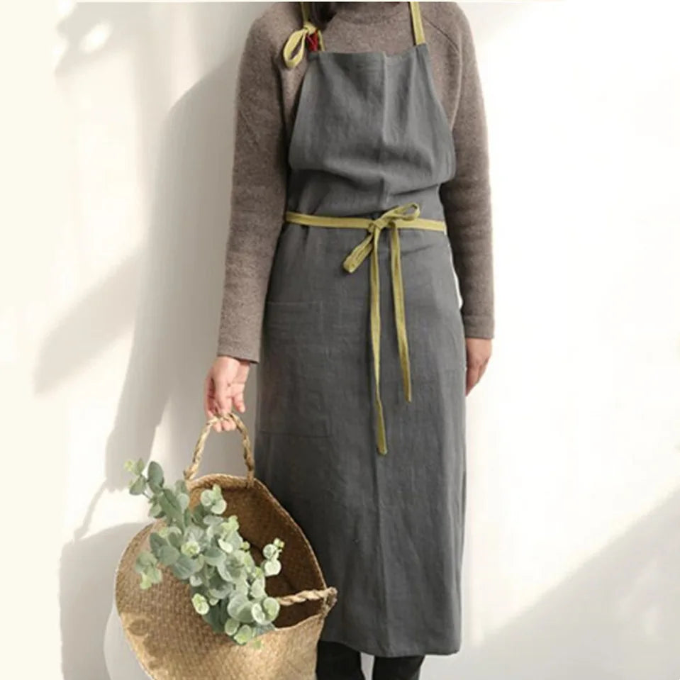Tablier cuisine bio lin coton style japonais naturel mixte