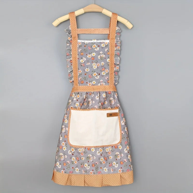 Tablier cuisine rétro volants vintage féminin élégant canvas