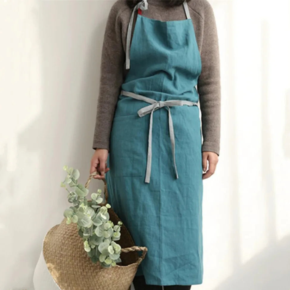 Tablier cuisine bio lin coton style japonais naturel mixte