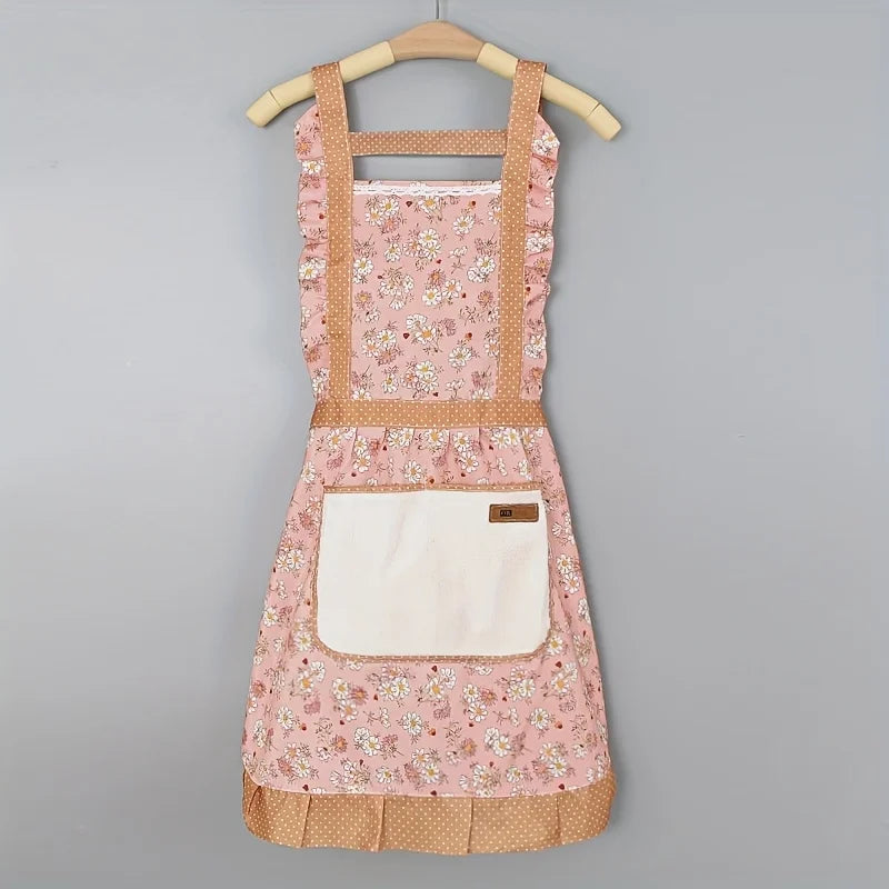 Tablier cuisine rétro volants vintage féminin élégant canvas