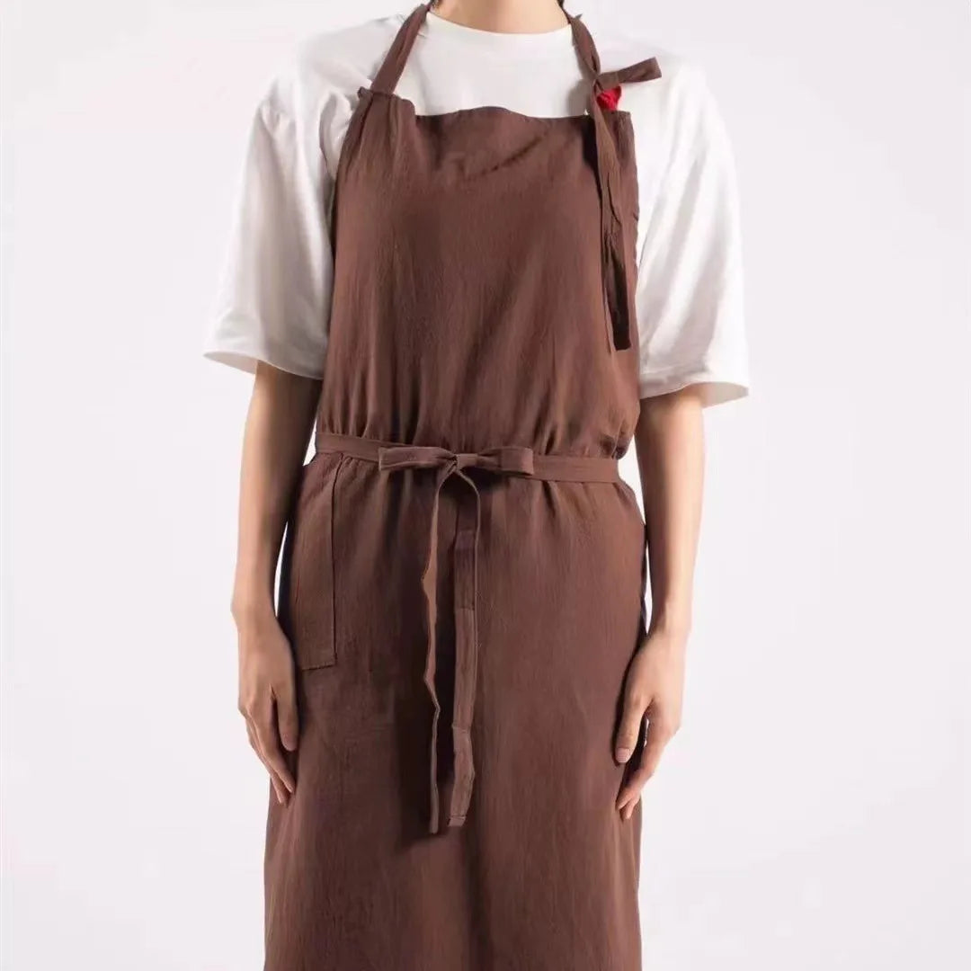 Tablier cuisine bio lin coton style japonais naturel mixte