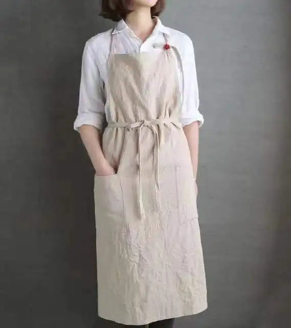 Tablier cuisine bio lin coton style japonais naturel mixte