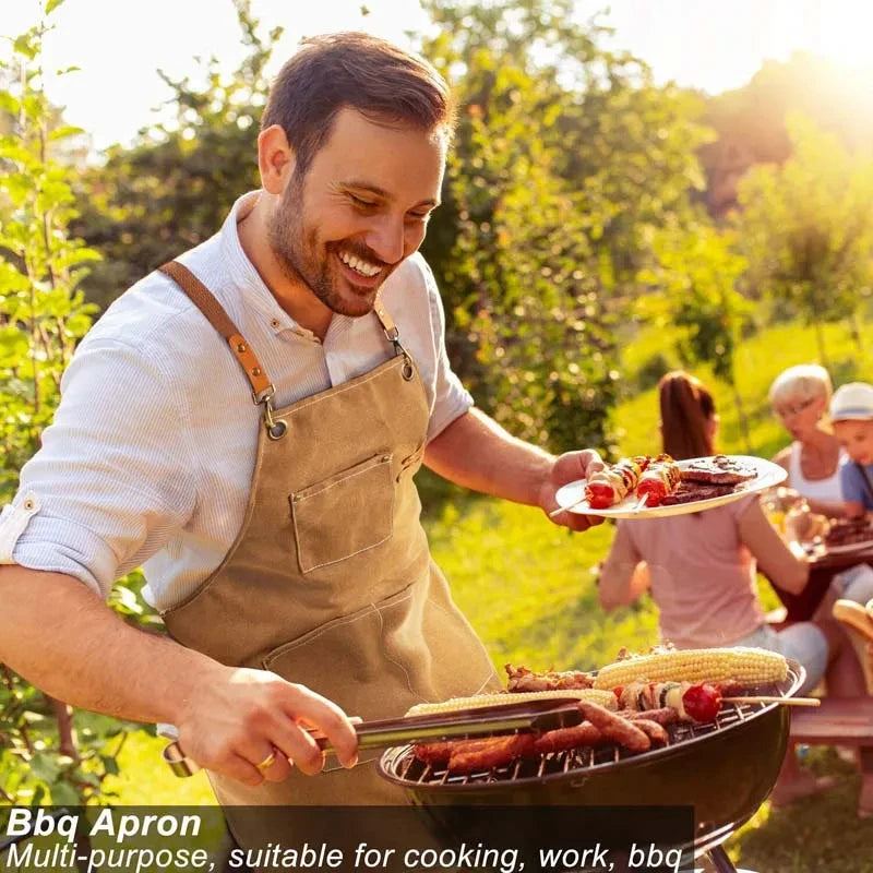 Tablier Cuisine Cadeau Homme Canvas – Tablier avec 4 Poches Résistant