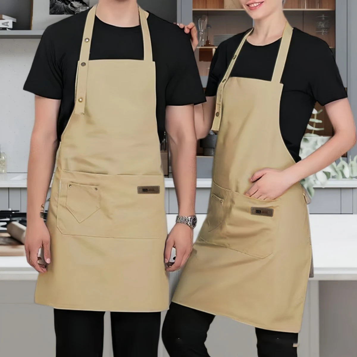 Tablier cuisine marron ton naturel chic résistant sobre