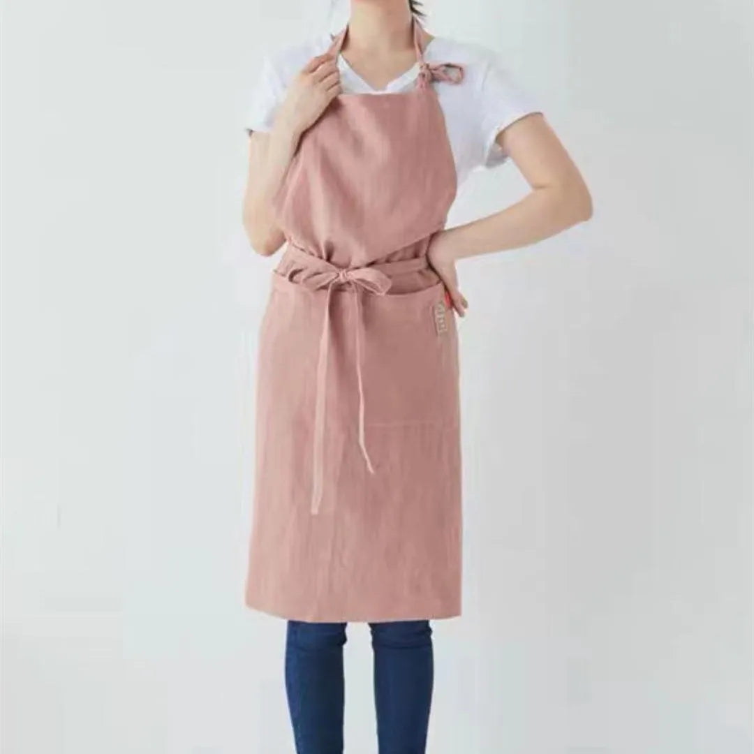 Tablier cuisine bio lin coton style japonais naturel mixte