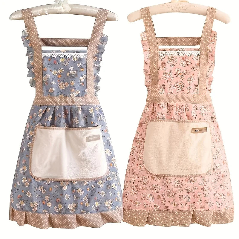 Tablier cuisine rétro volants vintage féminin élégant canvas