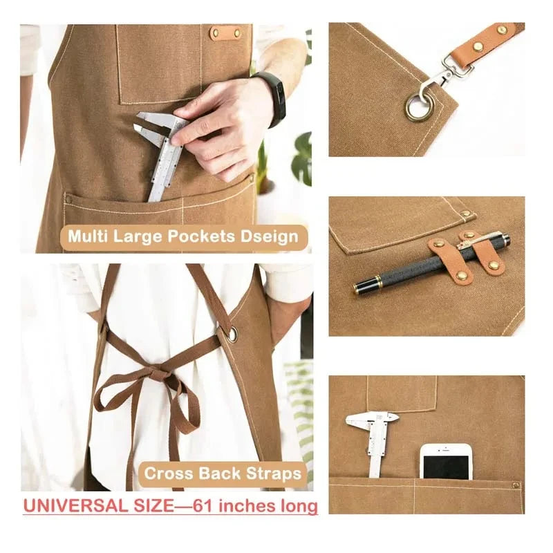 Tablier Cuisine Cadeau Homme Canvas – Tablier avec 4 Poches Résistant