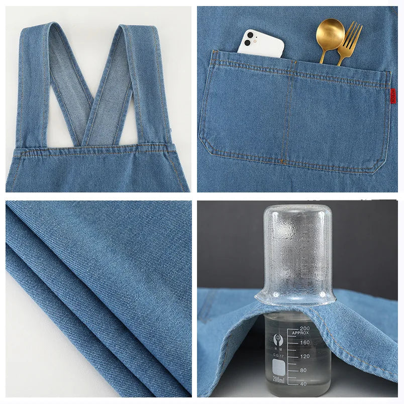 Tablier cuisine jean denim résistant style casual tendance
