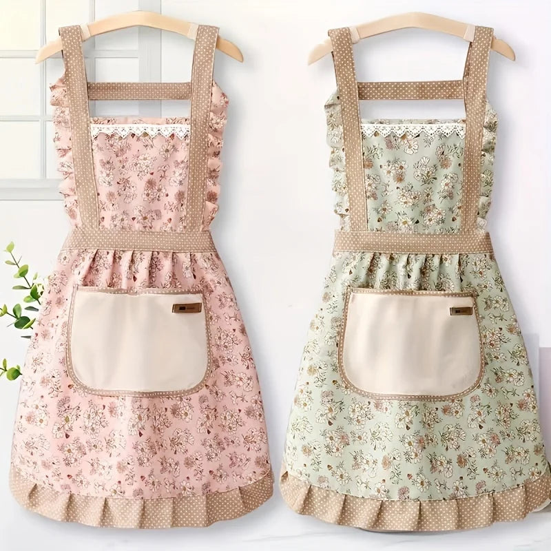 Tablier cuisine rétro volants vintage féminin élégant canvas