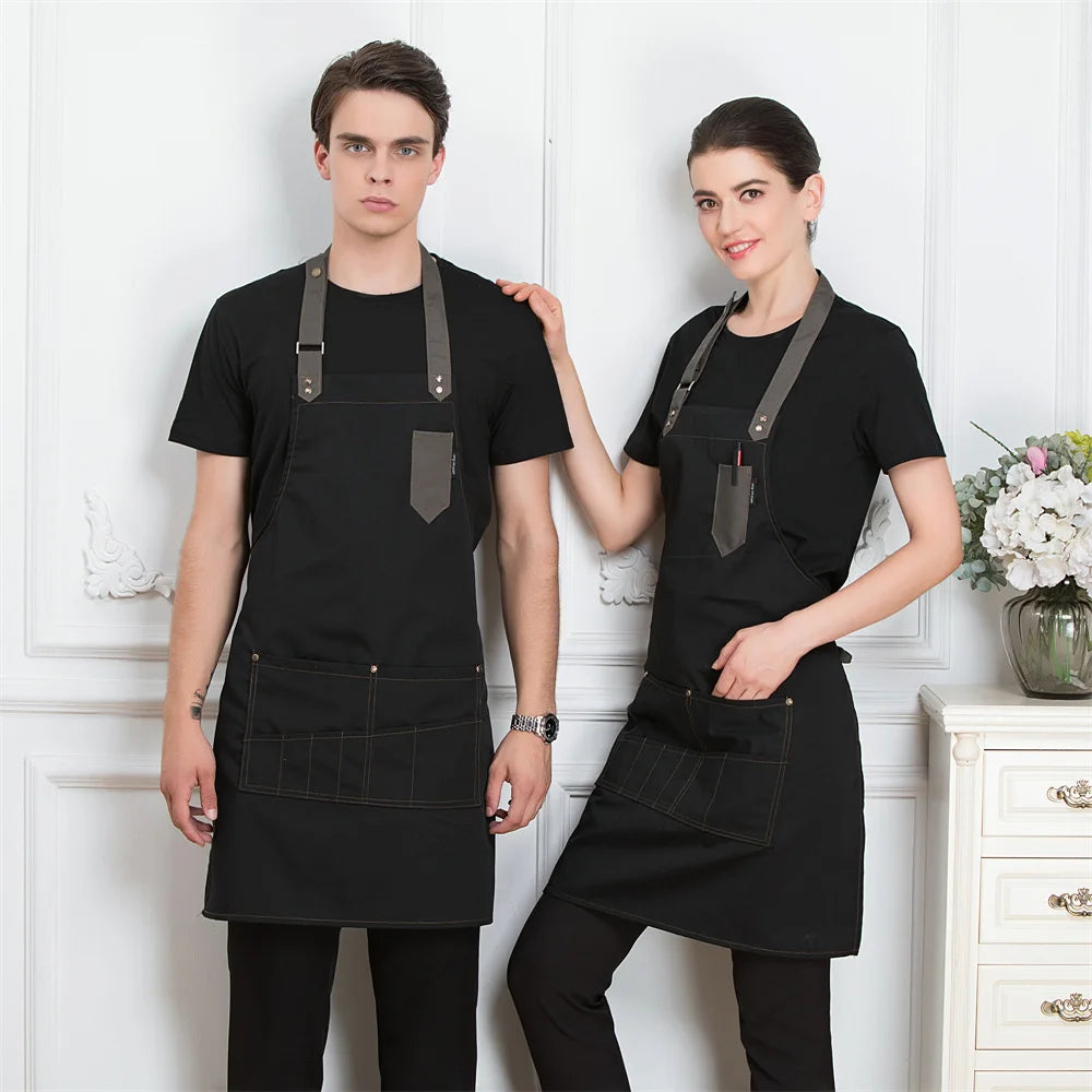 Tablier Cuisine Professionnel Canvas Noir – Tablier Chef avec Poche Mixte