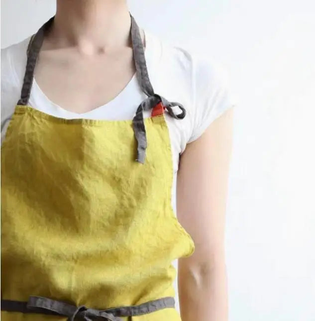 Tablier cuisine bio lin coton style japonais naturel mixte