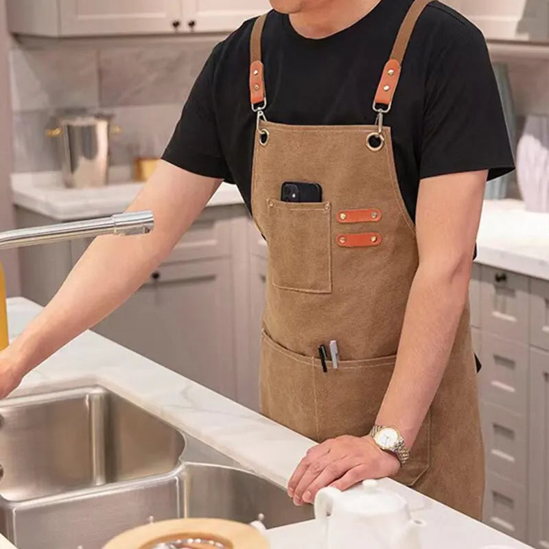Tablier cuisine professionnel homme chef canvas robuste élégant
