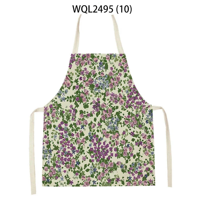 Tablier Cuisine Fleurs Lin – Tablier Motif Floral Élégant et Féminin