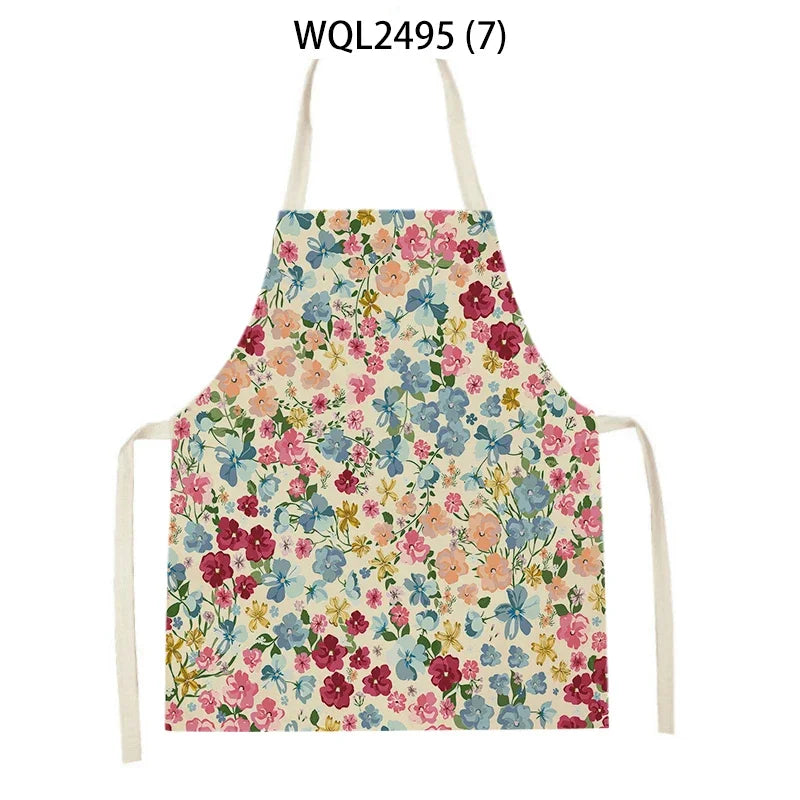 Tablier Cuisine Fleurs Lin – Tablier Motif Floral Élégant et Féminin