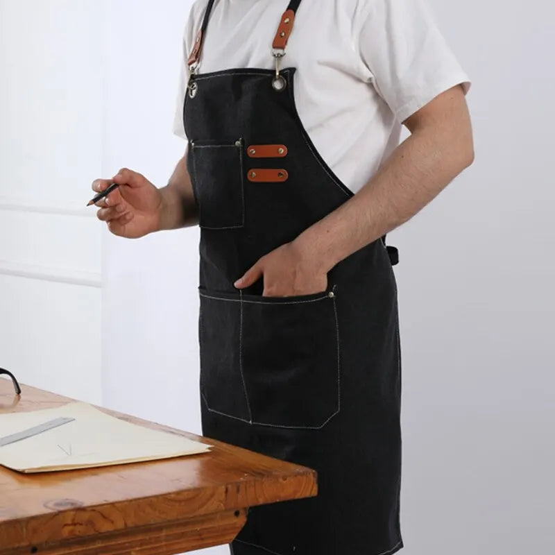 Tablier cuisine professionnel homme chef canvas robuste élégant
