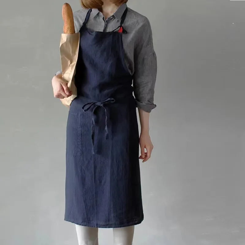 Tablier cuisine bio lin coton style japonais naturel mixte