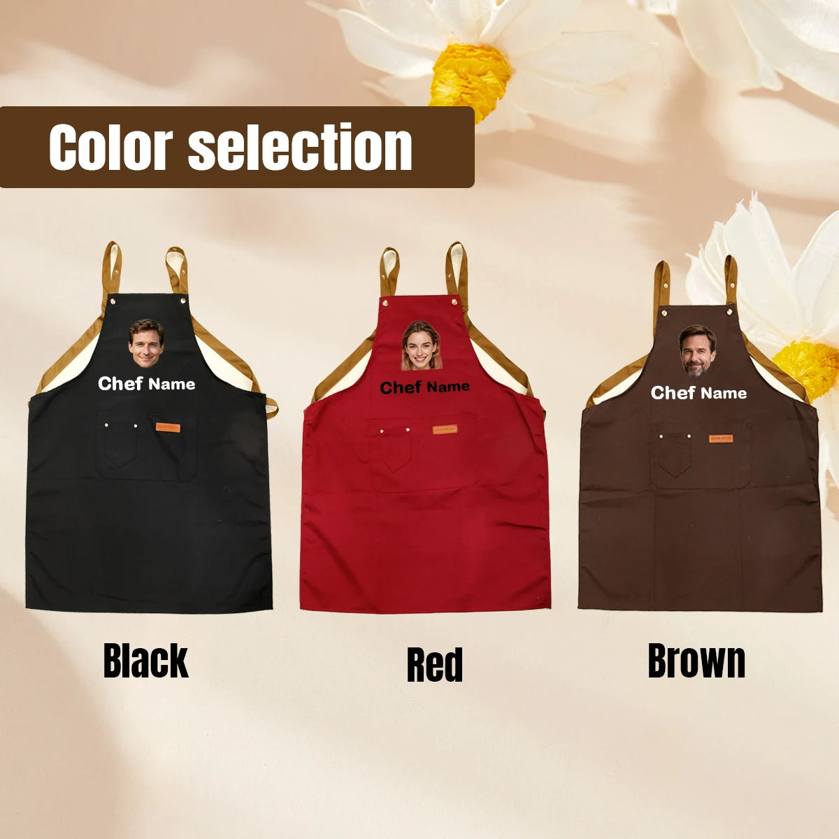 Tablier Personnalisable Cuisine – Tablier Marron Rouge Noir à Customiser
