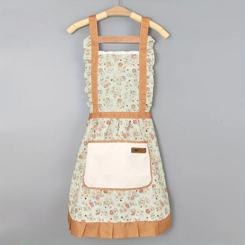 Tablier cuisine rétro volants vintage féminin élégant canvas