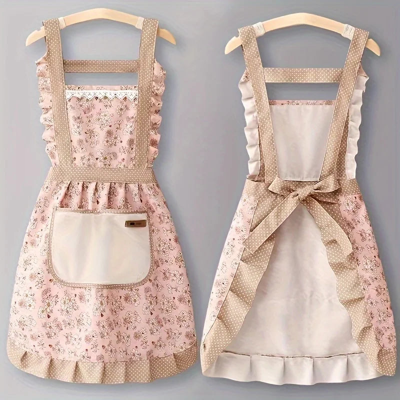 Tablier cuisine rétro volants vintage féminin élégant canvas