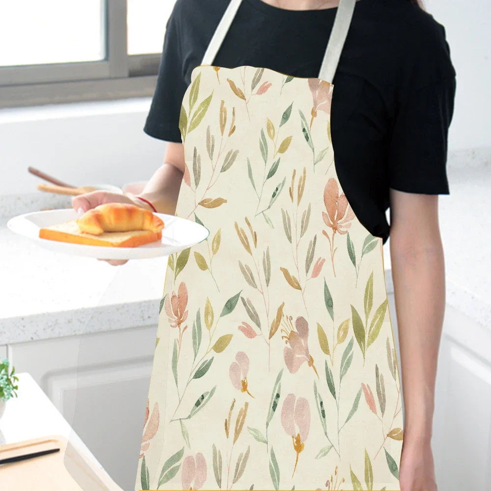 Tablier Cuisine Fleurs Lin – Tablier Motif Floral Élégant et Féminin